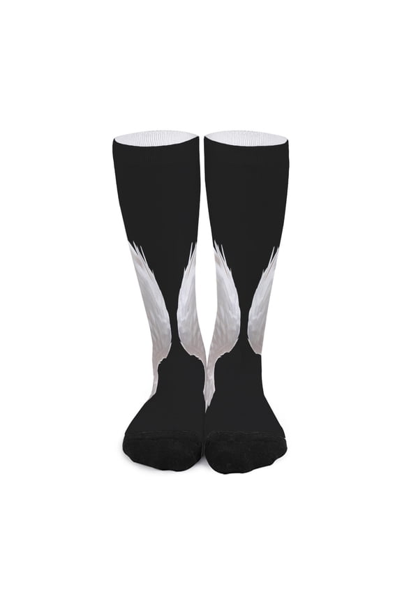 White Angel Wings Print Long Socks