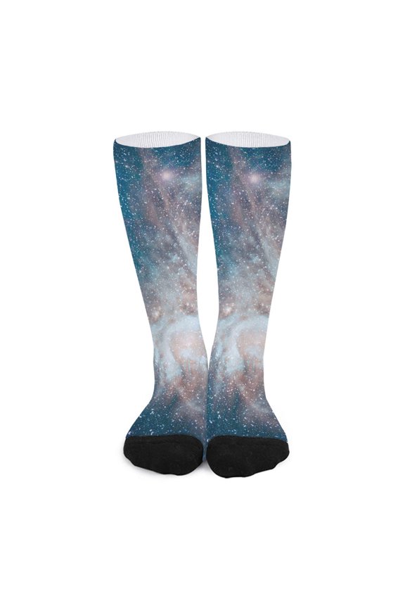 White Cloud Galaxy Space Print Long Socks