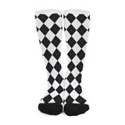 DIQADILA White and Black Argyle Pattern Print Long Socks