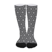 DIQADILA White and Black Lotus Pattern Print Long Socks
