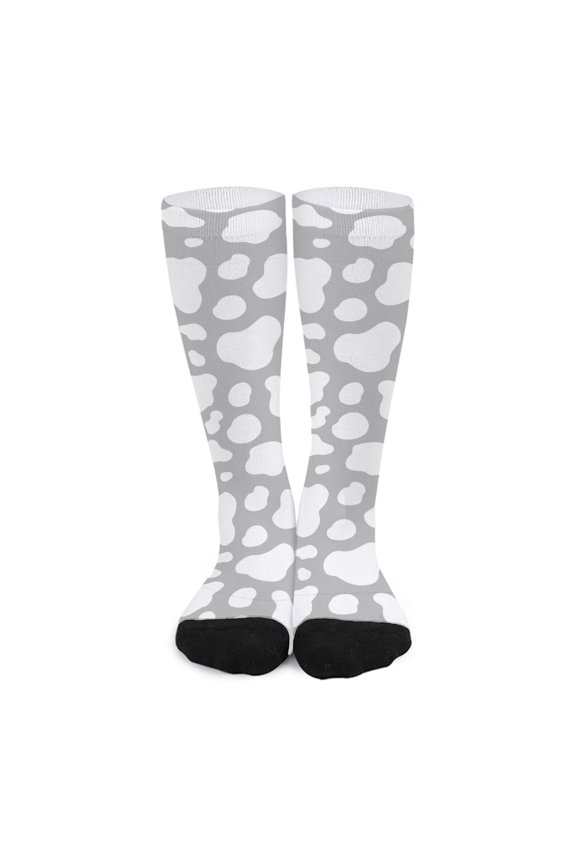 White and Grey Cow Print Long Socks