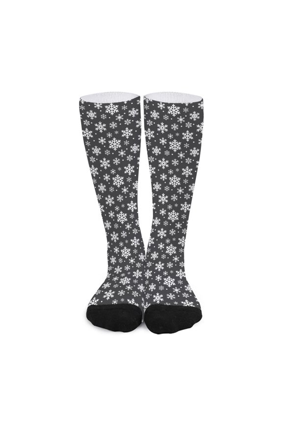 White and Grey Snowflake Pattern Print Long Socks