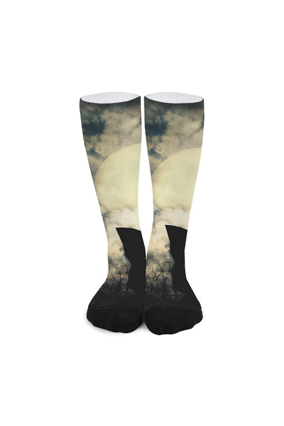 Wolf Howling At The Full Moon Print Long Socks