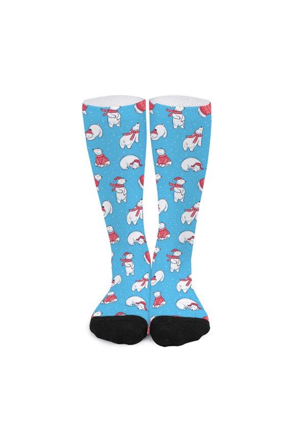 Xmas Polar Bear Pattern Print Long Socks