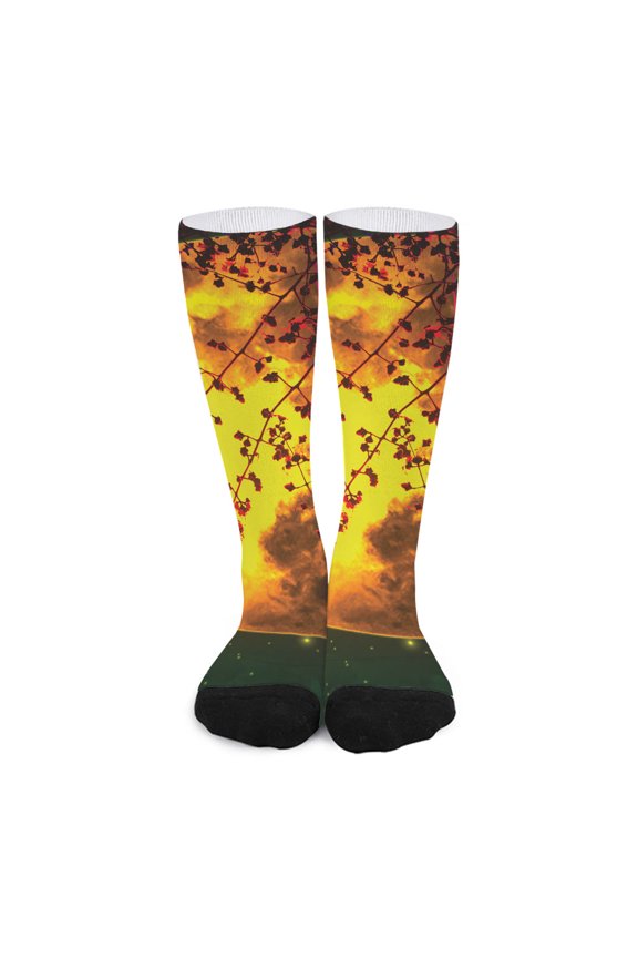 Yellow Full Moon Print Long Socks