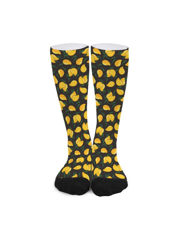 Yellow Mango Fruit Pattern Print Long Socks
