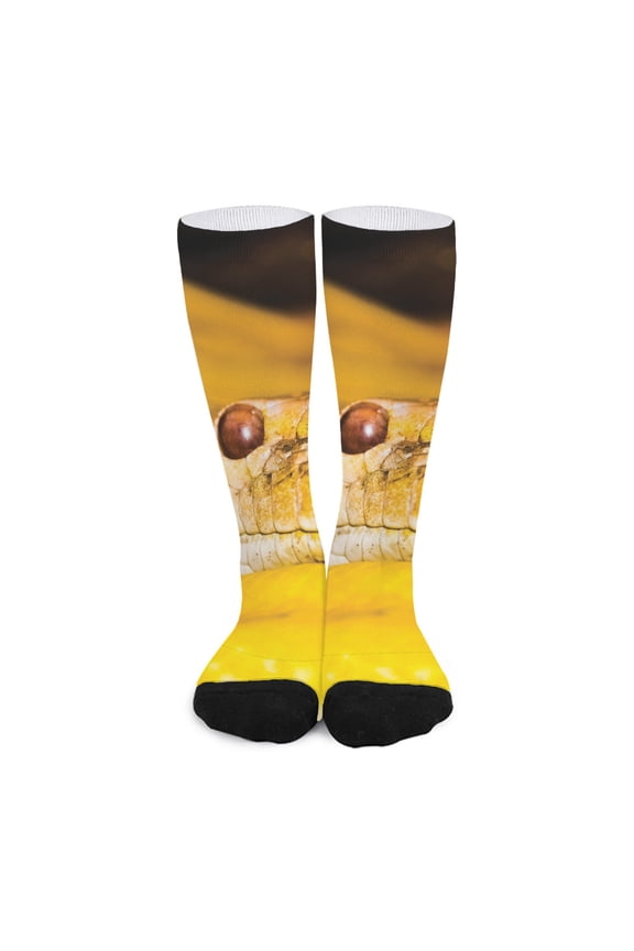 Yellow Python Snake Print Long Socks