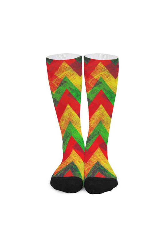 Zig Zag Reggae Pattern Print Long Socks