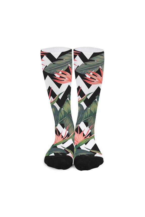 Zig Zag Tropical Pattern Print Long Socks