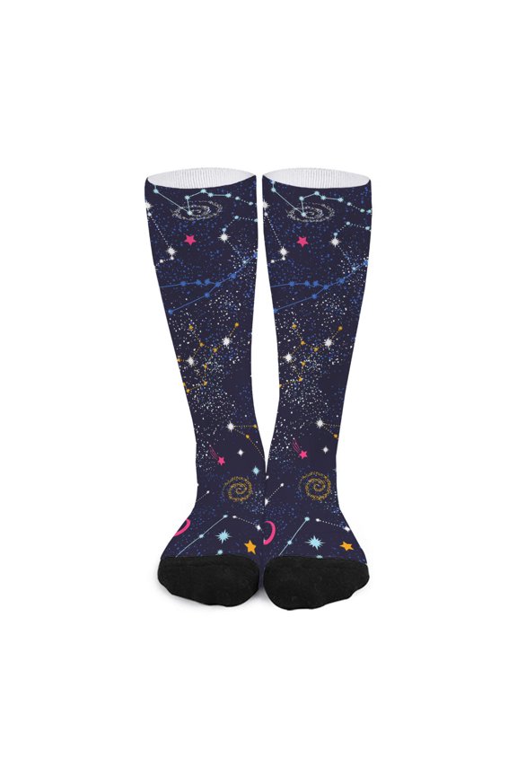 Zodiac Star Signs Galaxy Space Print Long Socks