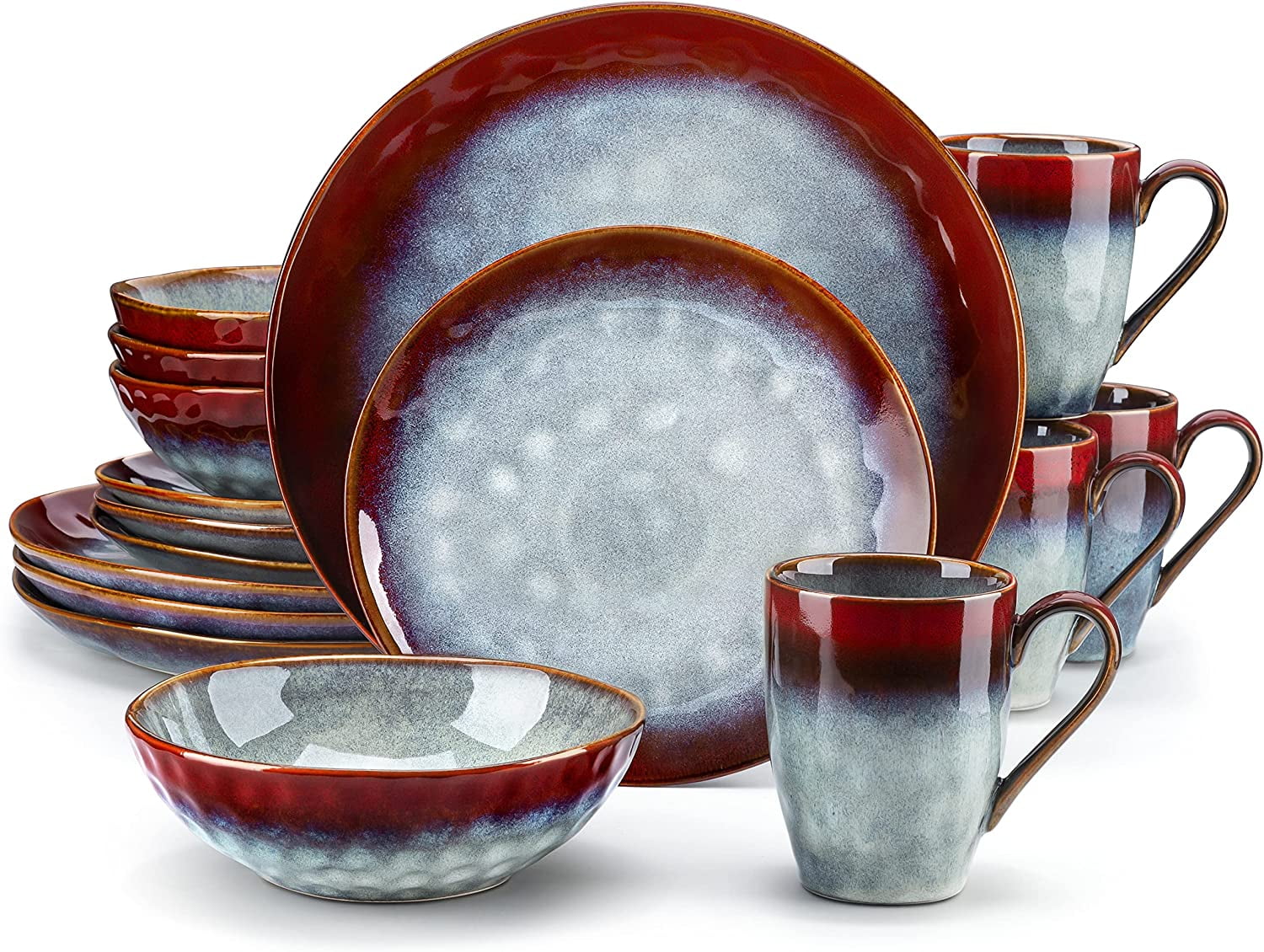 DIQIN 1 12 Pieces BlueGreen Dinnerware Set, Reactive Change Glaze Dinner Set, Plates and Bowls