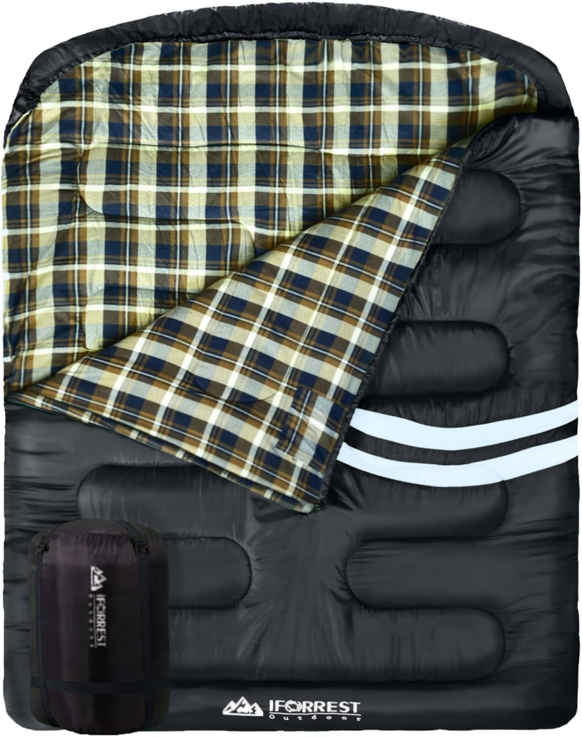 DIQIN Cotton Flannel Double Sleeping Bag for Adults 2 Person 10°F