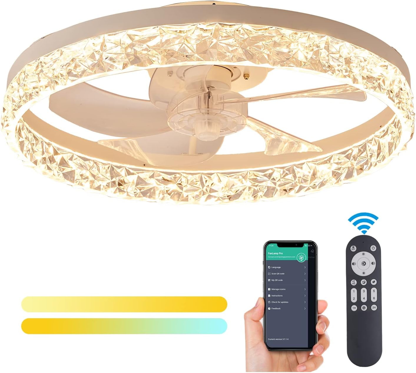 DIQIN · Low Profile Ceiling Fan with Light - Modern Flush Mount ...