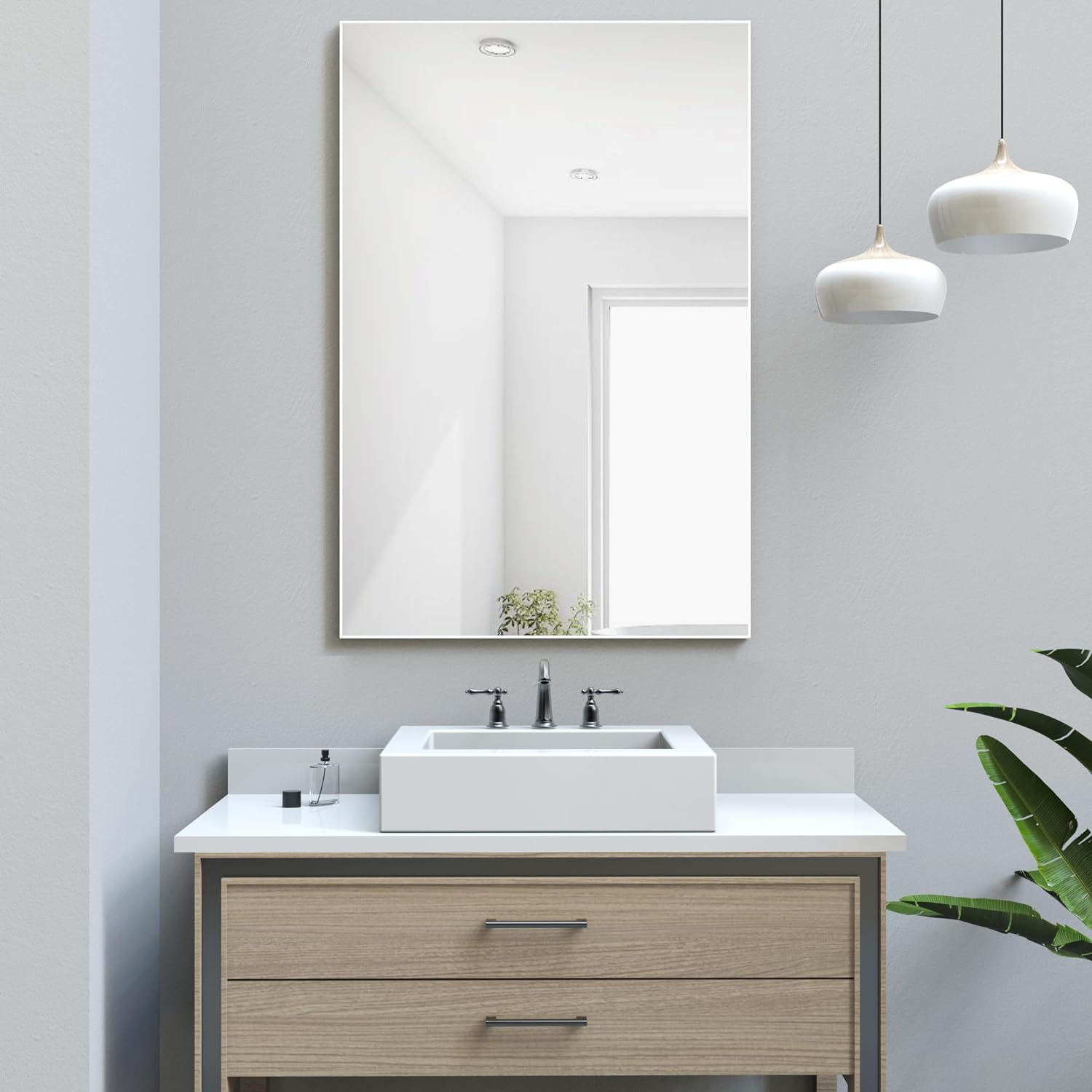 DIQIN Wall Mirror with Shelf for Bathroom, 28 x 18 Inch Black Frame