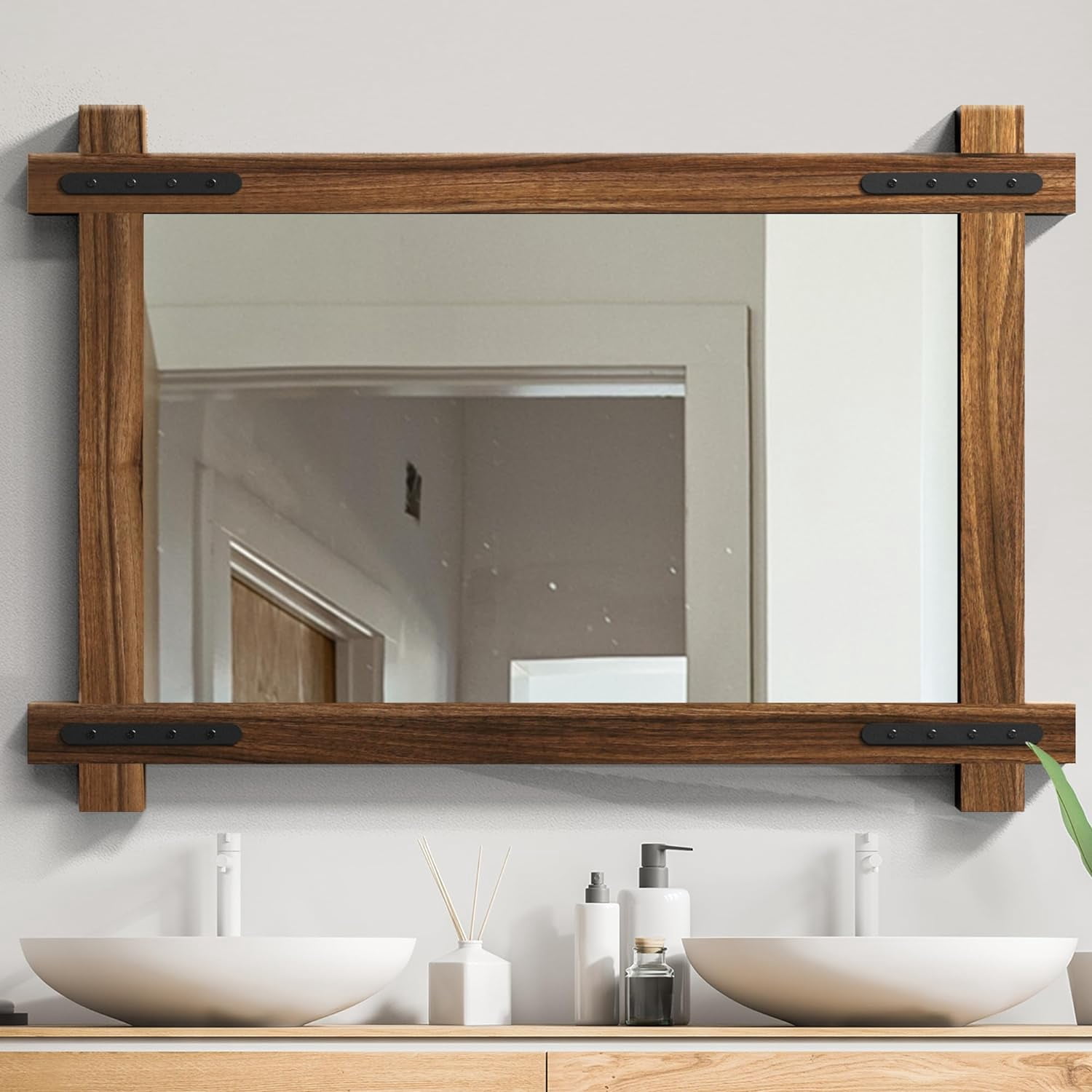 DIQIN · Wooden Framed Wall Mirror, Natural Wood Bathroom Vanity Mirror for · Decor, Vertical or ...