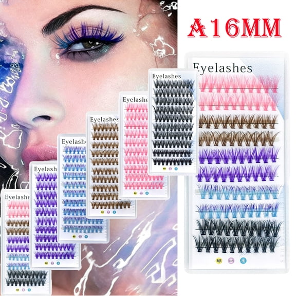 DIR 1 Set Colored Eyelash Clusters Curly Eyelashes Pink Blue Colors Eyelashes Natural Wispy Mixed Length Eyelash Pack Soft False Eyelashes 16mm A Color