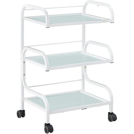 DIR Medical Roller Cart 3 Tier Metal Spa Medical Storage Roller Cart with Tempered Glass Damien