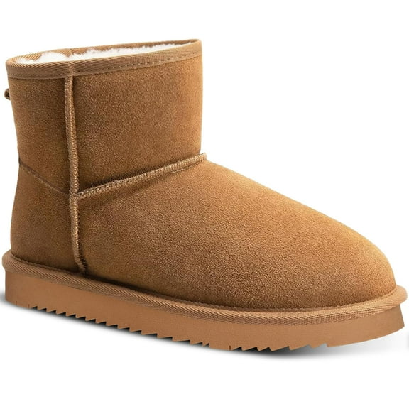 DIRDENI Women's Mini Snow Boots Ankle Fur Lined Non-slip Brown Size 7