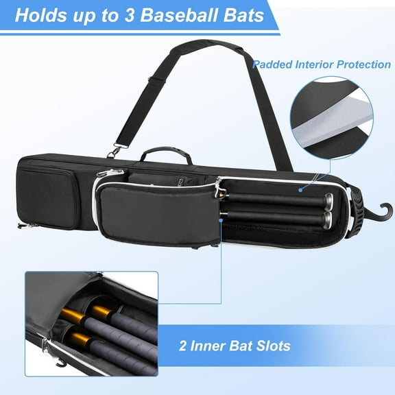DIRECT Baseball Bat Bag for 3-4 Bats, Padded Shoulder Strap & Fence Hook,  Nylon Bag for Baseball, Softball, T-ball
