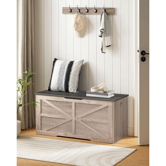 DIRECT Storage Chest, 39.4" Wooden Storage Trunk, Retro Storage Bench with Safety Hinge, Toy Chest Storage, Farmhouse Style, for Bedroom, Living Room, Charcoal Gray and Greige MCW10HC