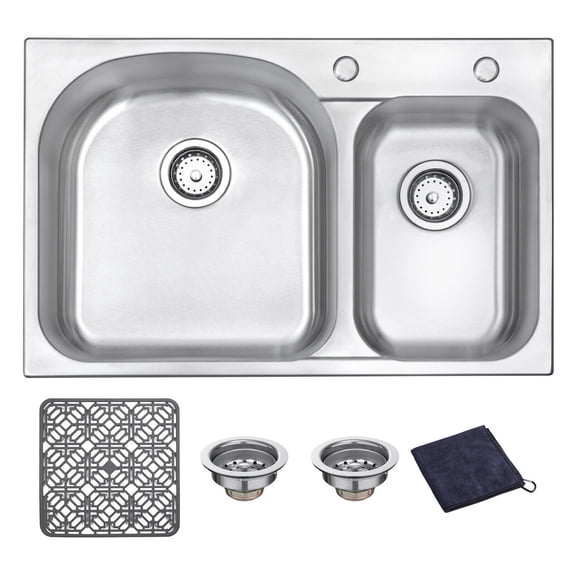 DIRECTUNIT 18 Gauge Stainless Steel Kitchen Sink Drop-In Top Mount 2-Hole 31.5"