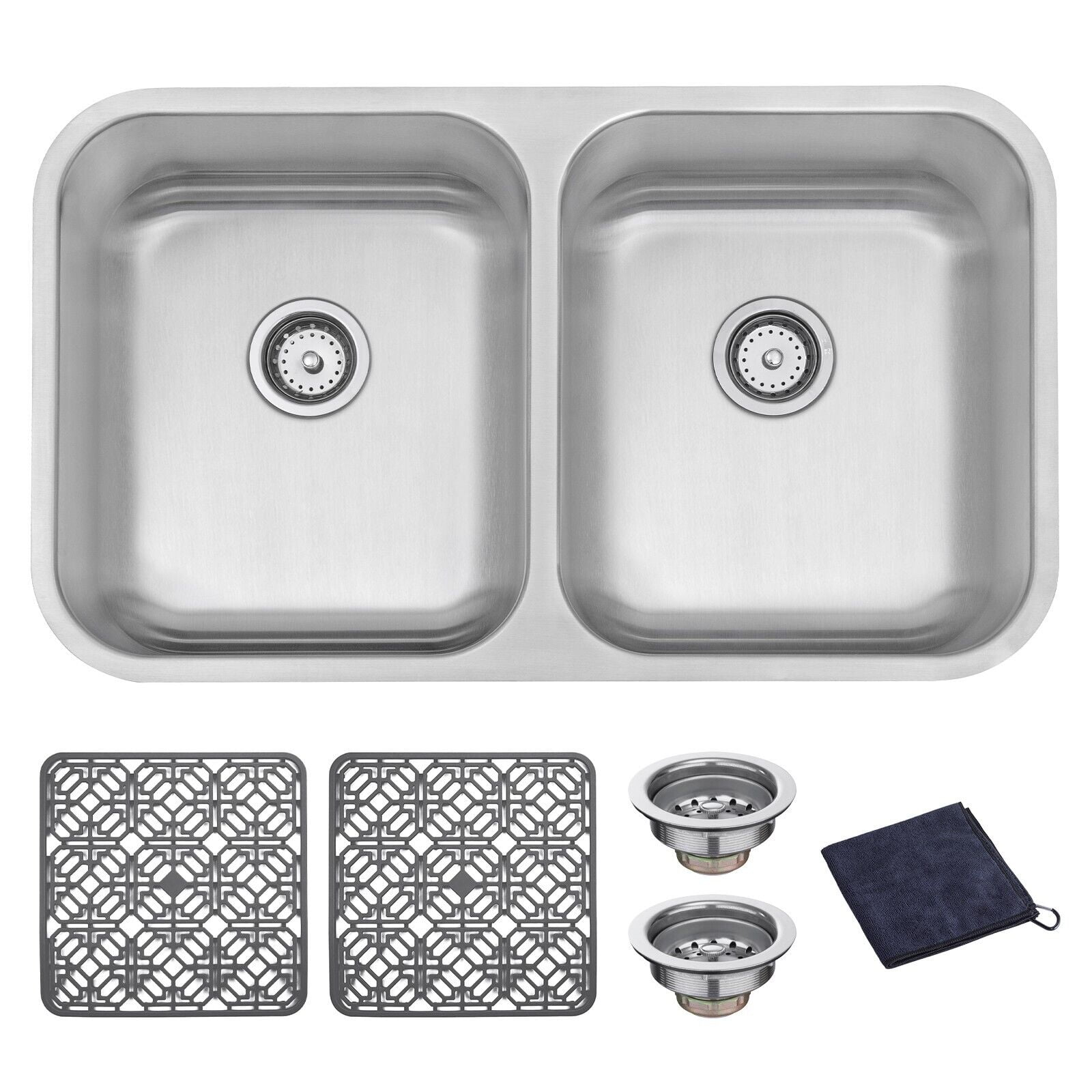 DIRECTUNIT Undermount Kitchen Sink 18 Gauge Stainless Steel 2 Bowl, 35"x20.5"x9"