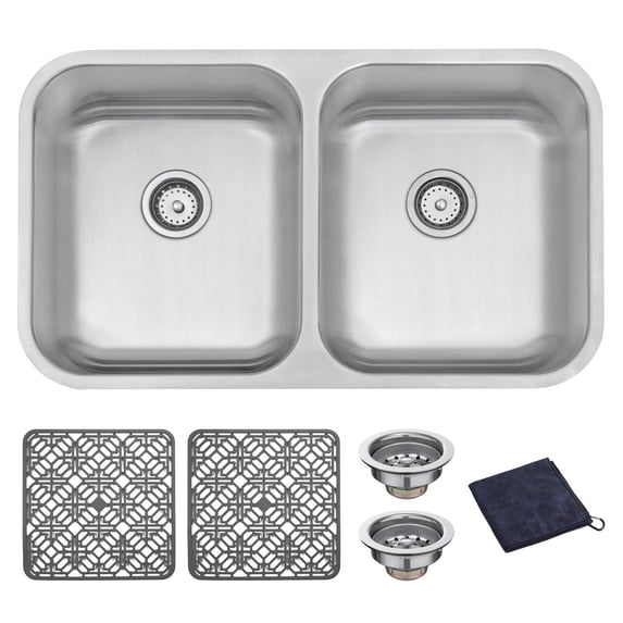 DIRECTUNIT Undermount Kitchen Sink 18 Gauge Stainless Steel 2 Bowl, 35"x20.5"x9"