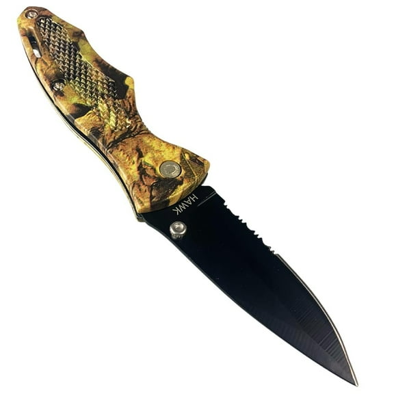 DIRK 3" (7.6 cm) Black-Coated Stainless Steel Blade | Woodland Camo Handle | Dual-Edge Design | Perfect for Outdoors | Belt Clip Included