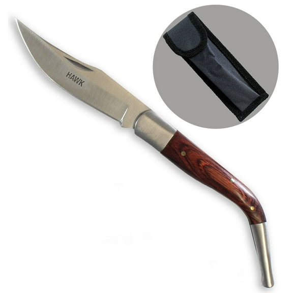 DIRK 8" (20.3 cm) Rosewood Curved Folding Pocket Knife | 3.5" (8.9 cm) Blade | Aluminum Accents | Includes Nylon Belt Pouch