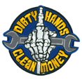 thumbnail image 1 of DIRTY HANDS CLEAN MONEY, High Thread Embroidered Iron-On / Sew-On Rayon Patch - 4" x 3", 1 of 1
