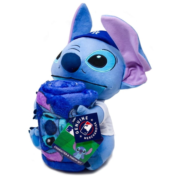 Disney LA Dodgers Stitch Plush & Fleece Throw Blanket Set