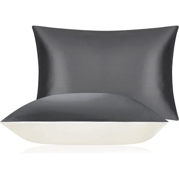 DISANGNI 100% Mulberry Silk Silk Pillowcase, Used for Hair and Skin, Envelope Type, Silk on one Side and Tencel on The Other Side, 1pc (Dark Gray, 1 pc King Size 20"x36")