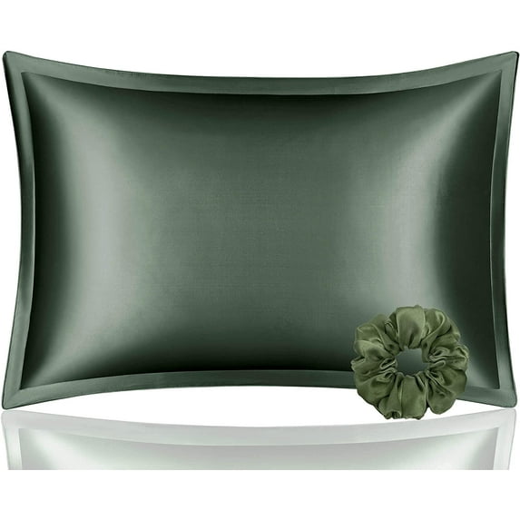 DISANGNI 100% Mulberry Silk Silk Pillowcase, Used for Hair and Skin, Envelope Type, Silk on one Side and Tencel on The Other Side, 1pc (Green, 1 pc Queen Size 20"x30")
