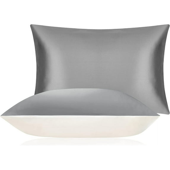DISANGNI 100% Mulberry Silk Silk Pillowcase, Used for Hair and Skin, Envelope Type, Silk on one Side and Tencel on The Other Side, 1pc (Light Grey, 1 pc Queen Size 20"x30")