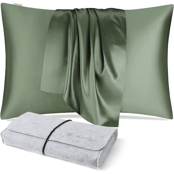 DISANGNI 100% Natural Mulberry Silk Pillow case for Hair and Skin with Hidden Zipper 22 Momme Both Sides Real Silk Pillow Case (1 pc Standard Size 20"x26", Green)