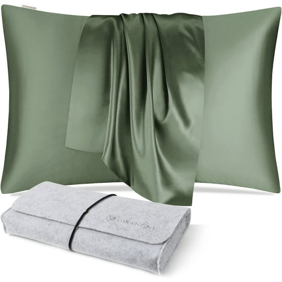 DISANGNI 100% Natural Mulberry Silk Pillow case for Hair and Skin with Hidden Zipper 22 Momme Both Sides Real Silk Pillow Case (1 pc Standard Size 20"x26", Green)