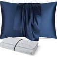 thumbnail image 1 of DISANGNI 100% Natural Mulberry Silk Pillow case for Hair and Skin with Hidden Zipper 22 Momme Both Sides Real Silk Pillow Case (1pc King Size 20" x36", Blue), 1 of 7