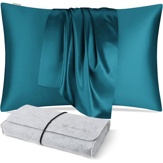 DISANGNI 100% Natural Mulberry Silk Pillow case for Hair and Skin with Hidden Zipper 22 Momme Both Sides Real Silk Pillow Case (1pc Standard Size 20"x26", Blue Green)