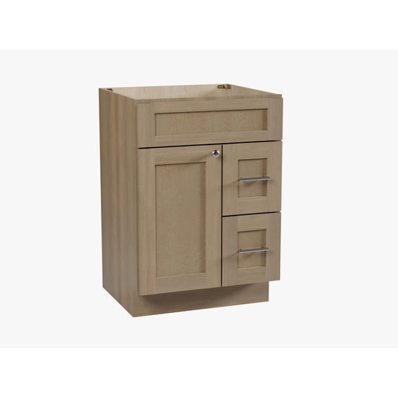 DISAR 24'' Shaker Style Bathroom Vanity, Solid Wood Frame & Dovetail Drawers, Plywood Cabinet, Full Extension Soft-Close, Fully Assembled, Modular Design (Natural Oak, Right Drawer)