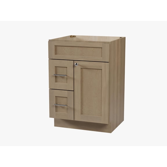 DISAR 24'' Shaker Style Bathroom Vanity, Solid Wood Frame & Dovetail Drawers, Plywood Cabinet, Full Extension Soft-Close, Fully Assembled, Modular Design (Natural Oak, Left Drawer)