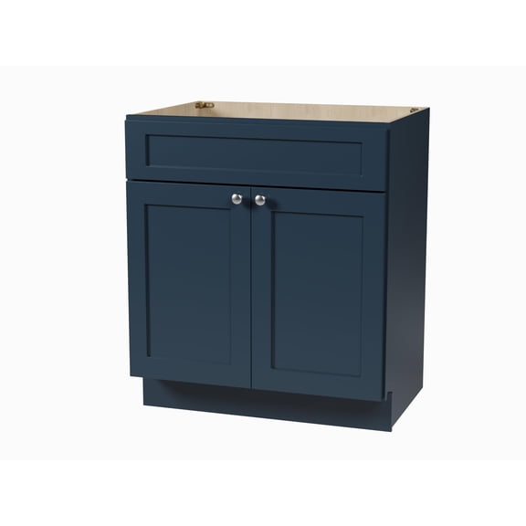 DISAR 30'' Shaker Style Bathroom Vanity, Solid Wood Frame & Doors, Plywood Cabinet Construction, Fully Assembled, Modular Design for Custom Bathroom Storage (Navy Blue)