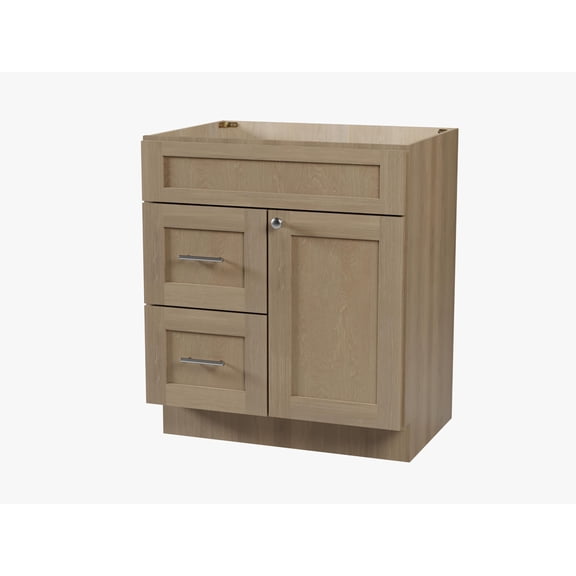 DISAR 30'' Shaker Style Bathroom Vanity, Solid Wood Frame & Dovetail Drawers, Plywood Cabinet, Full Extension Soft-Close, Fully Assembled, Modular Design (Natural Oak, Left Drawer)
