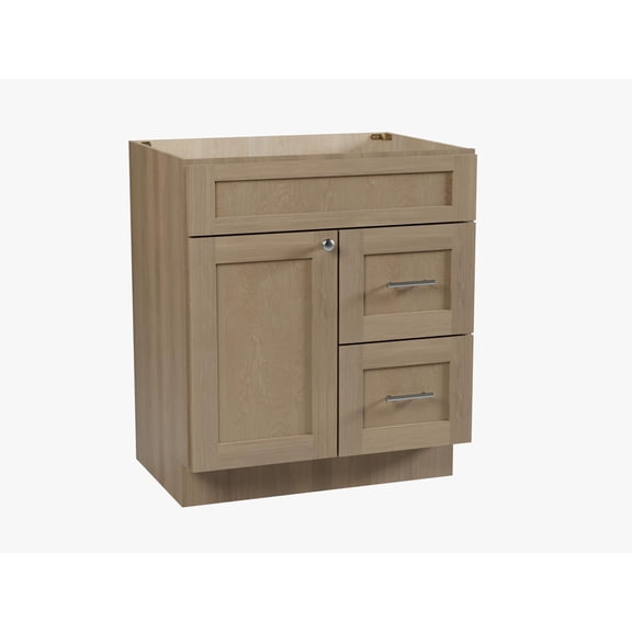 DISAR 30'' Shaker Style Bathroom Vanity, Solid Wood Frame & Dovetail Drawers, Plywood Cabinet, Full Extension Soft-Close, Fully Assembled, Modular Design (Natural Oak, Right Drawer)
