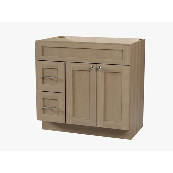 DISAR 36'' Shaker Style Bathroom Vanity, Solid Wood Frame & Dovetail Drawers, Plywood Cabinet, Full Extension Soft-Close, Fully Assembled, Modular Design (Natural Oak, Left Drawer)