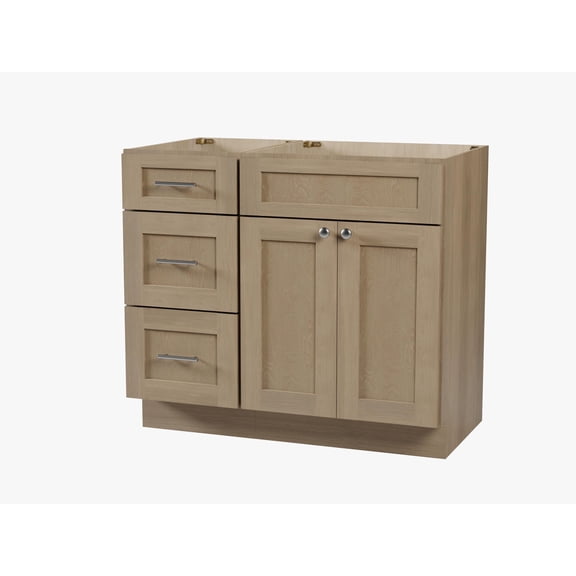 DISAR 39" Bathroom Vanity Base Only, Shaker Style, Solid Wood Frame, Plywood Construction, No Countertop, 2-Piece Fully Assembled Set, Modular Design 39''x22''x34.5'' (Natural Oak)