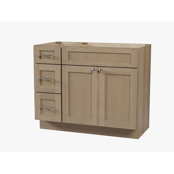 DISAR 42" Bathroom Vanity Base Only, Shaker Style, Solid Wood Frame, Plywood Construction, No Countertop, 2-Piece Fully Assembled Set, 42''x22''x34.5'' (Natural Oak)
