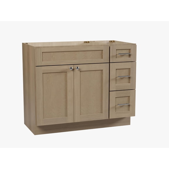DISAR 42" Bathroom Vanity Base Only, Shaker Style, Solid Wood Frame, Plywood Construction, No Countertop, 2-Piece Fully Assembled Set, Right Drawer 42''x22''x34.5'' (Natural Oak)