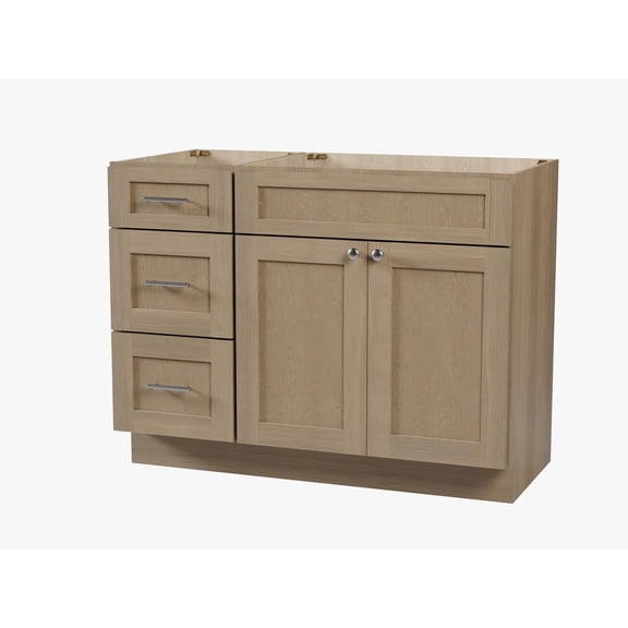 DISAR 45" Bathroom Vanity Base Only, Shaker Style, Solid Wood Frame, Plywood Construction, No Countertop, 2-Piece Fully Assembled Set, Left Drawer, 45" x 22" x 34.5" (Natural Oak)