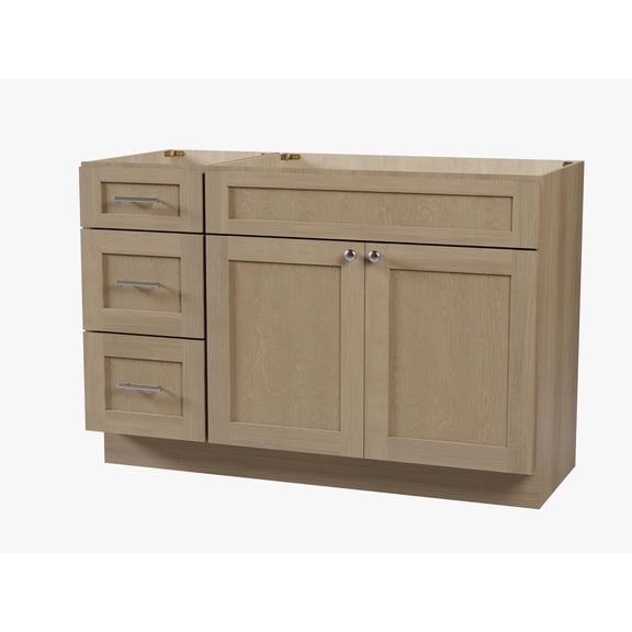 DISAR 51" Bathroom Vanity Base Only with Left Drawer, Shaker Style, Solid Wood Frame, Plywood Construction, 2-Piece Fully Assembled Set, No Countertop, 51" x 22" x 34.5" (Natural Oak)
