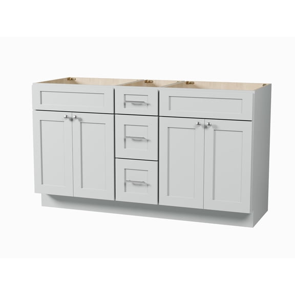 DISAR 63" Bathroom Vanity Base Only, 3 Drawer Layout, Shaker Style, Solid Wood Frame, Plywood Construction, 5-Layer Painted Finish, No Countertop, 63" x 22" x 34.5" (Gray)